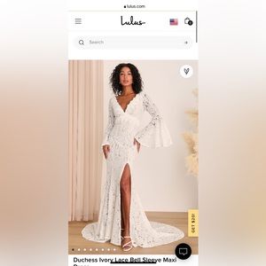 Lulus Duchess Ivory Lace Bell Sleeve Maxi Dress